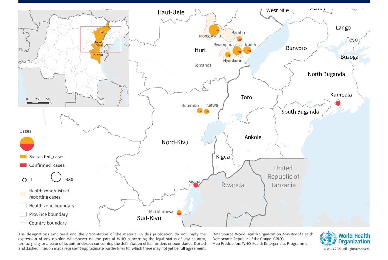 WHO Ebola outbreak map 2026
