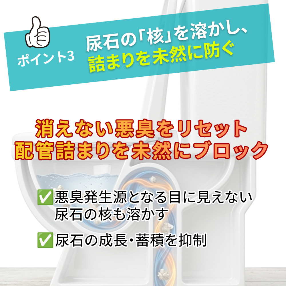 尿石の核を溶かし、詰まりを未然に防ぐ